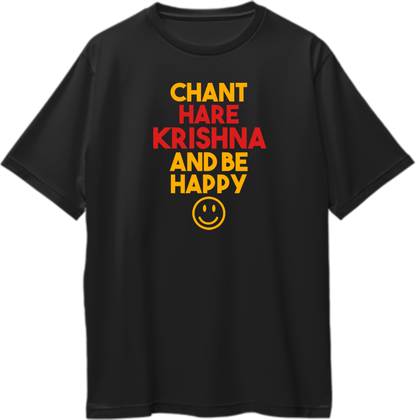 Black Chant Hare Krishna oversized T-shirt with Hare Krishna and Be Happy print by Garrari
