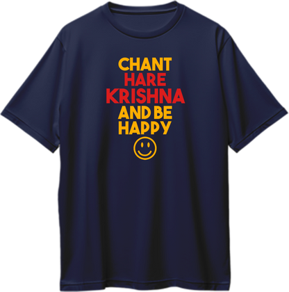 Navy Blue Chant Hare Krishna oversized T-shirt with Krishna devotional typography by Garrari