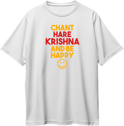White Chant Hare Krishna oversized T-shirt with Chant Hare Krishna text and smiley print by Garrari