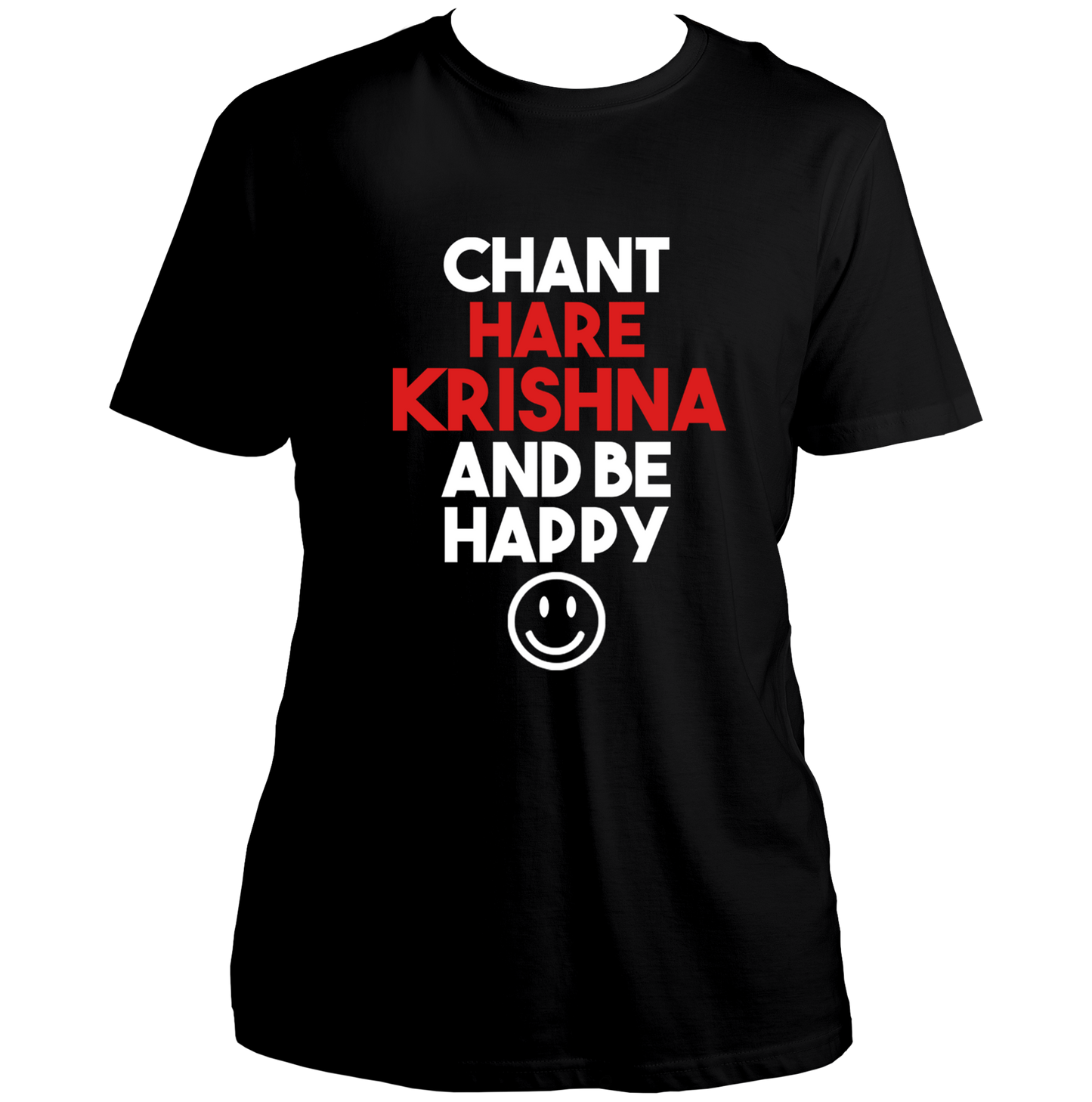 Black Chant Hare Krishna T-shirt with Chant Hare Krishna text and smiley print by Garrari