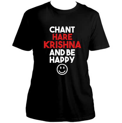 Black Chant Hare Krishna T-shirt with Chant Hare Krishna text and smiley print by Garrari