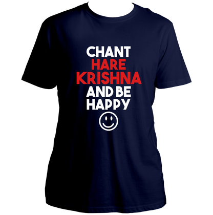 Navy Blue Chant Hare Krishna T-shirt with Chant Hare Krishna and Be Happy design by Garrari