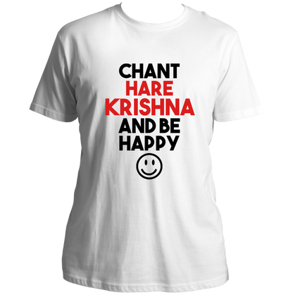 White Chant Hare Krishna T-shirt with Hare Krishna devotional text print by Garrari