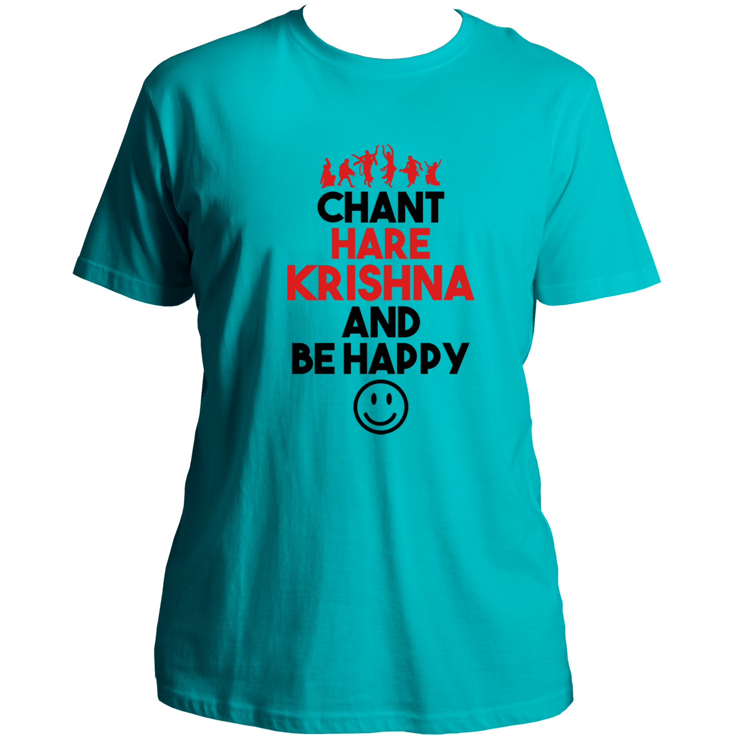 Aqua Blue Chant Hare Krishna T-shirt with Hare Krishna devotional typography by Garrari