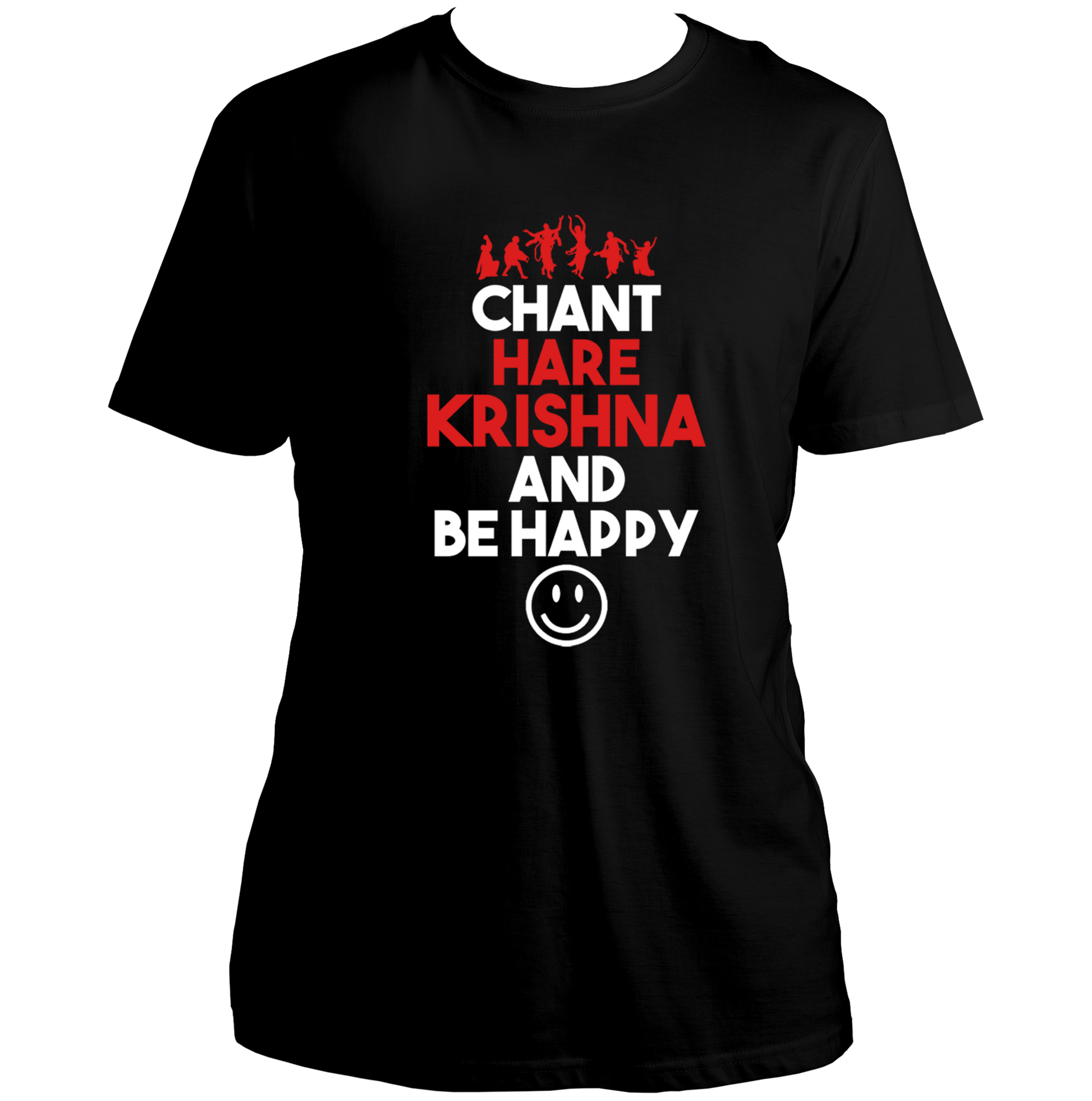 Black Chant Hare Krishna T-shirt with Chant Hare Krishna and Be Happy design by Garrari