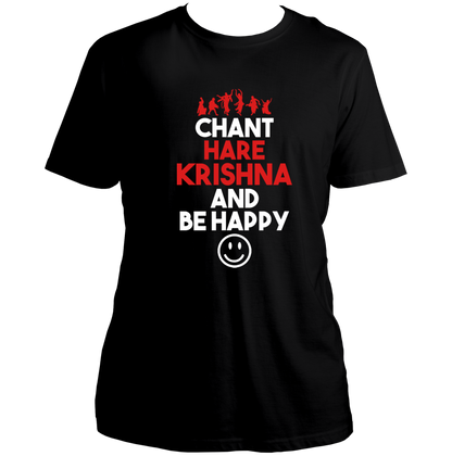 Black Chant Hare Krishna T-shirt with Chant Hare Krishna and Be Happy design by Garrari