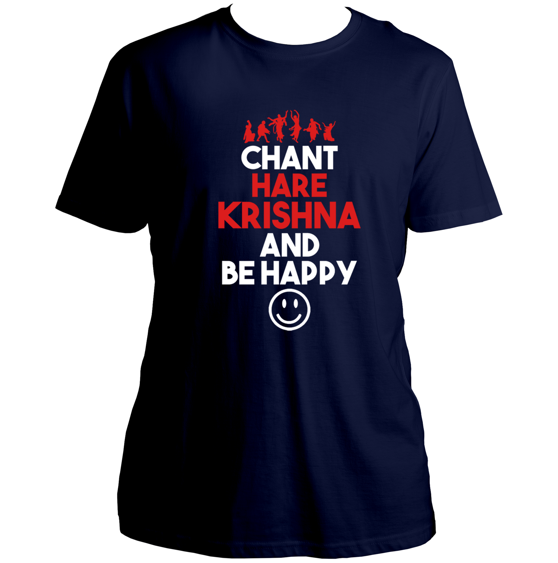 Navy Blue Chant Hare Krishna T-shirt with Krishna devotional quote print by Garrari