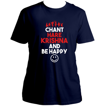 Navy Blue Chant Hare Krishna T-shirt with Krishna devotional quote print by Garrari