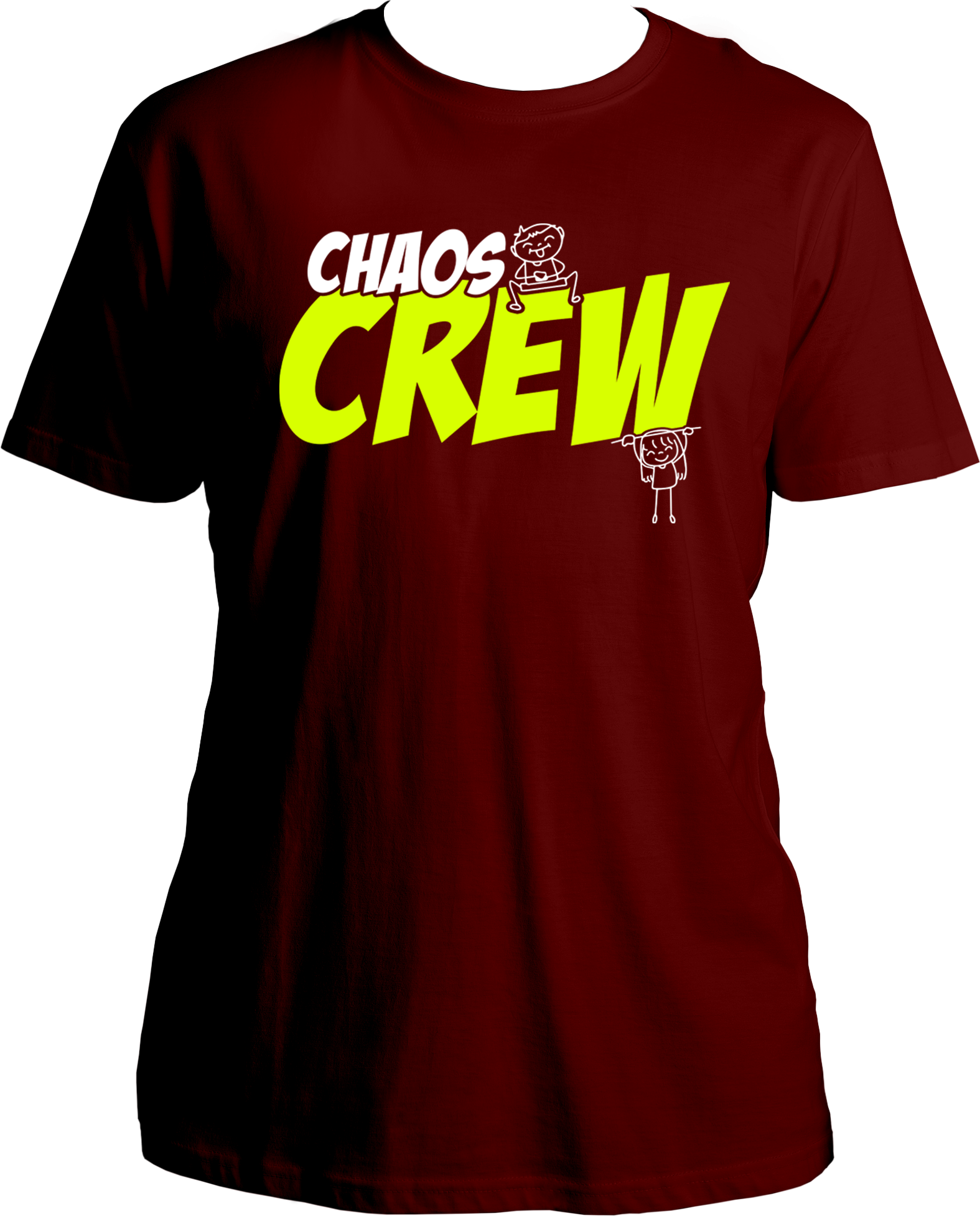 Black Regular Fit Chaos Crew T-Shirt with neon yellow text and stick-figure siblings, ideal for funny sibling gifting.