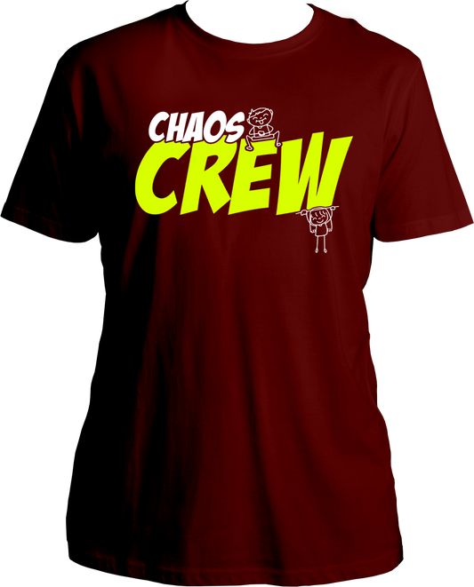 Black Regular Fit Chaos Crew T-Shirt with neon yellow text and stick-figure siblings, ideal for funny sibling gifting.