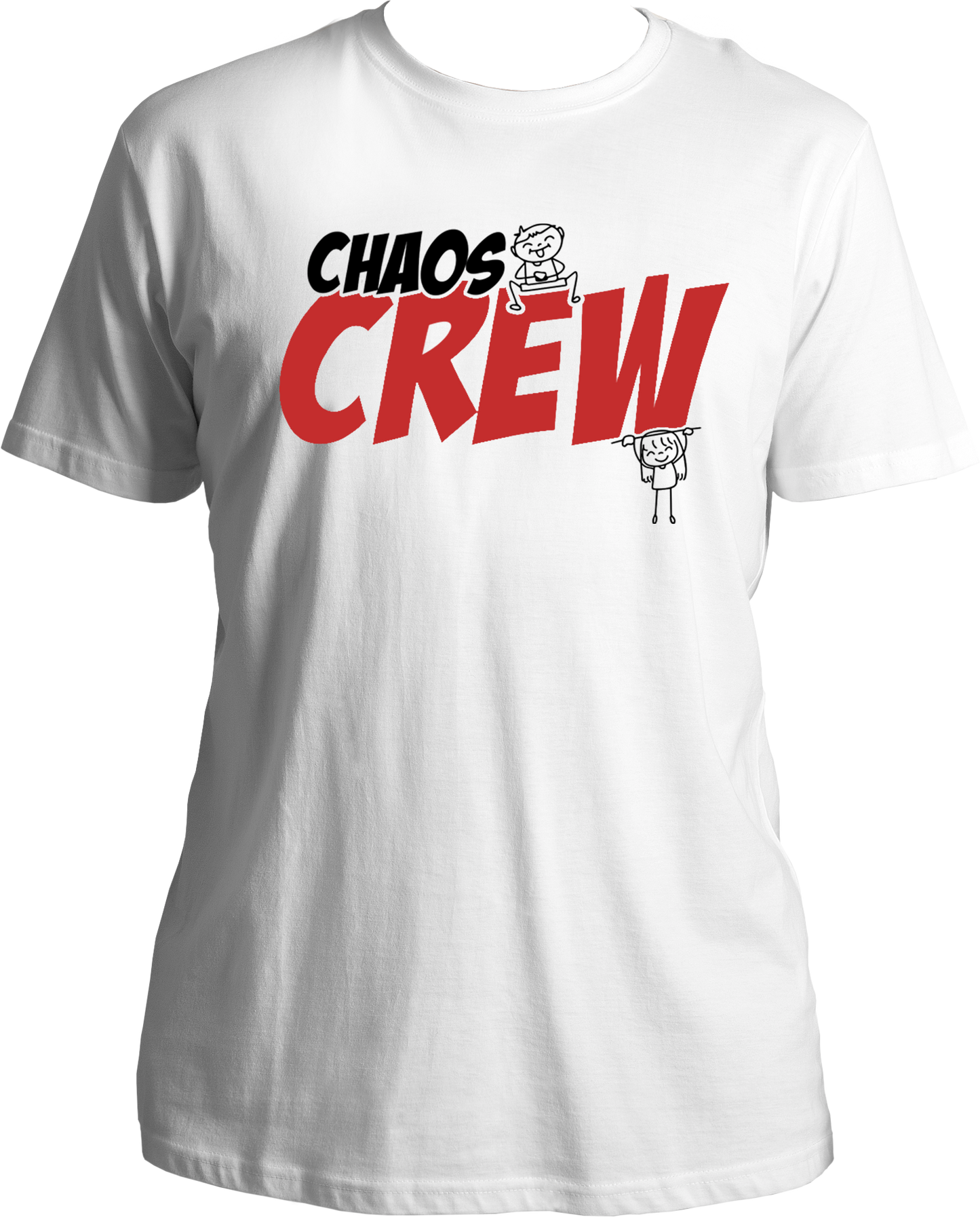 Black Regular Fit Chaos Crew T-Shirt with neon yellow text and stick-figure siblings, ideal for funny sibling gifting.