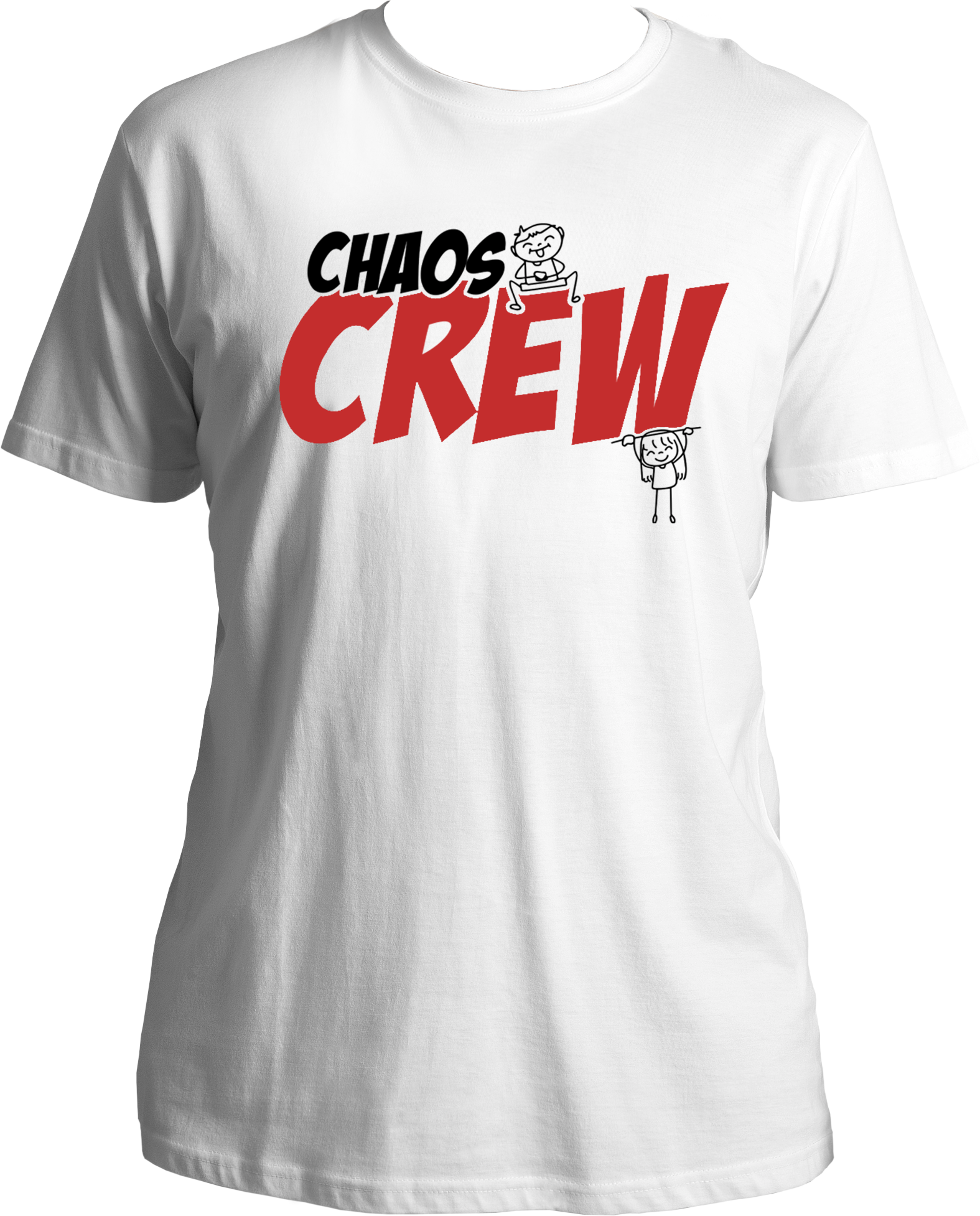 Black Regular Fit Chaos Crew T-Shirt with neon yellow text and stick-figure siblings, ideal for funny sibling gifting.