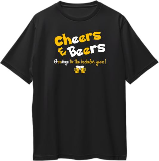 Black Cheers And Beers Bachelor Party Oversized T-Shirt by Garrari with Goodbye To The Bachelor Years graphic