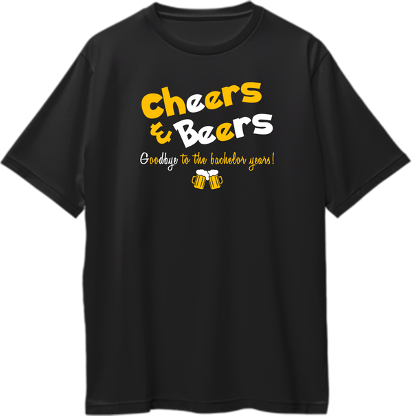 Black Cheers And Beers Bachelor Party Oversized T-Shirt by Garrari with Goodbye To The Bachelor Years graphic