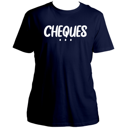 Navy Blue Cheques Unisex T-Shirt with bold Cheques text design by Garrari