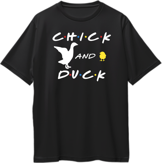 Oversized unisex t-shirt featuring Joey and Chandler’s Chick and Duck from Friends.