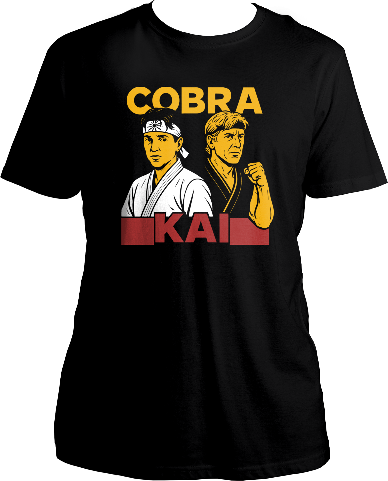 Regular fit unisex Cobra Kai T-shirt with karate duo graphic and bold logo in yellow and red