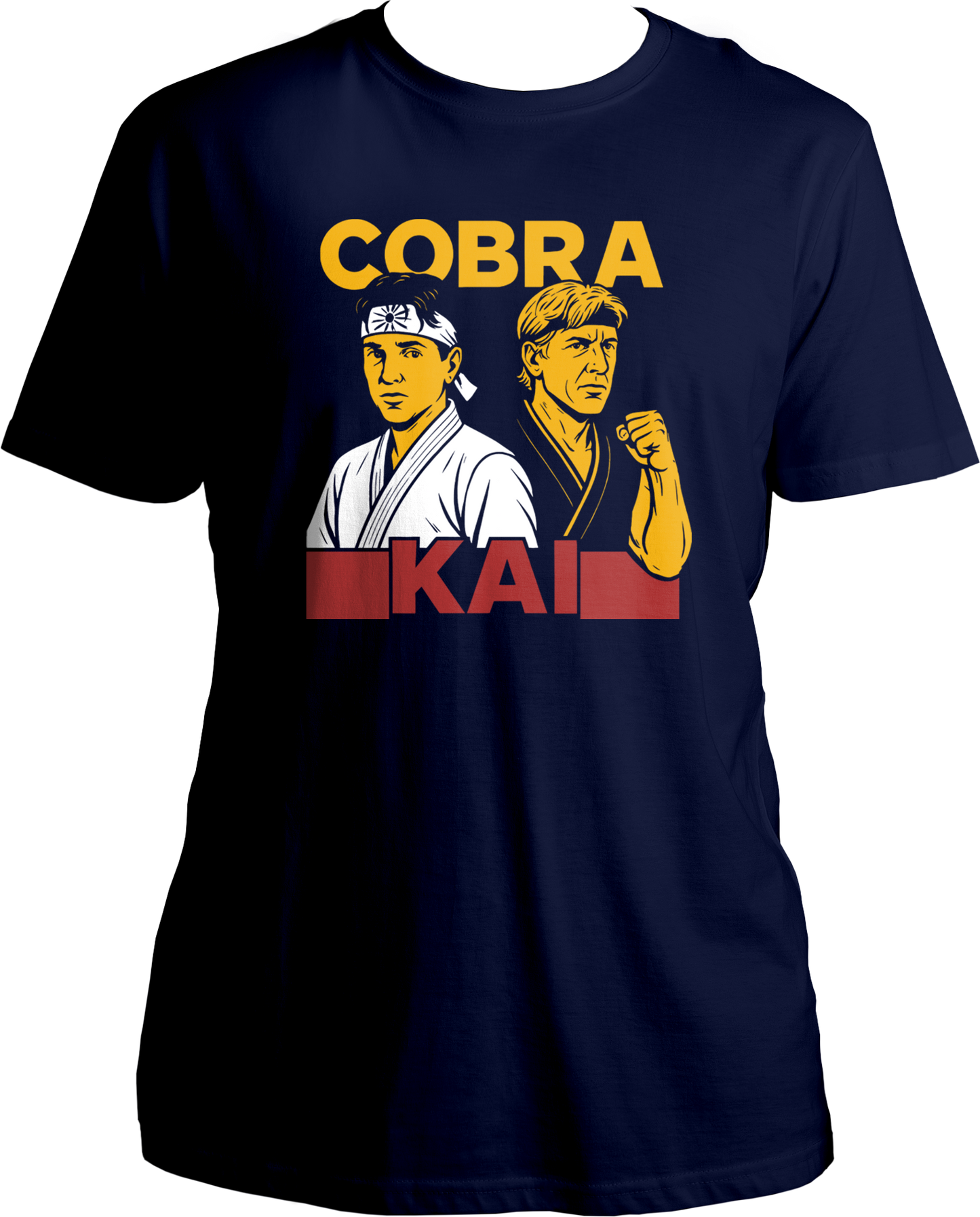 Regular fit unisex Cobra Kai T-shirt with karate duo graphic and bold logo in yellow and red