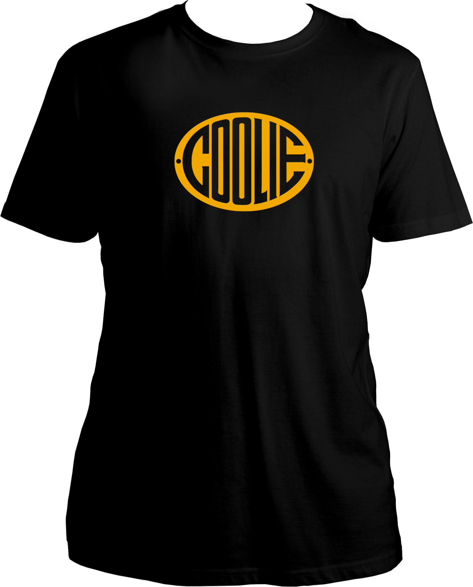 Coolie 2025 unisex T-shirt with yellow logo, premium cotton fan merch in multiple colors
