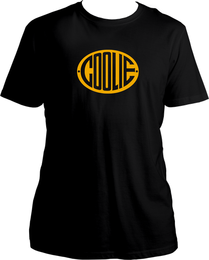 Coolie 2025 unisex T-shirt with yellow logo, premium cotton fan merch in multiple colors