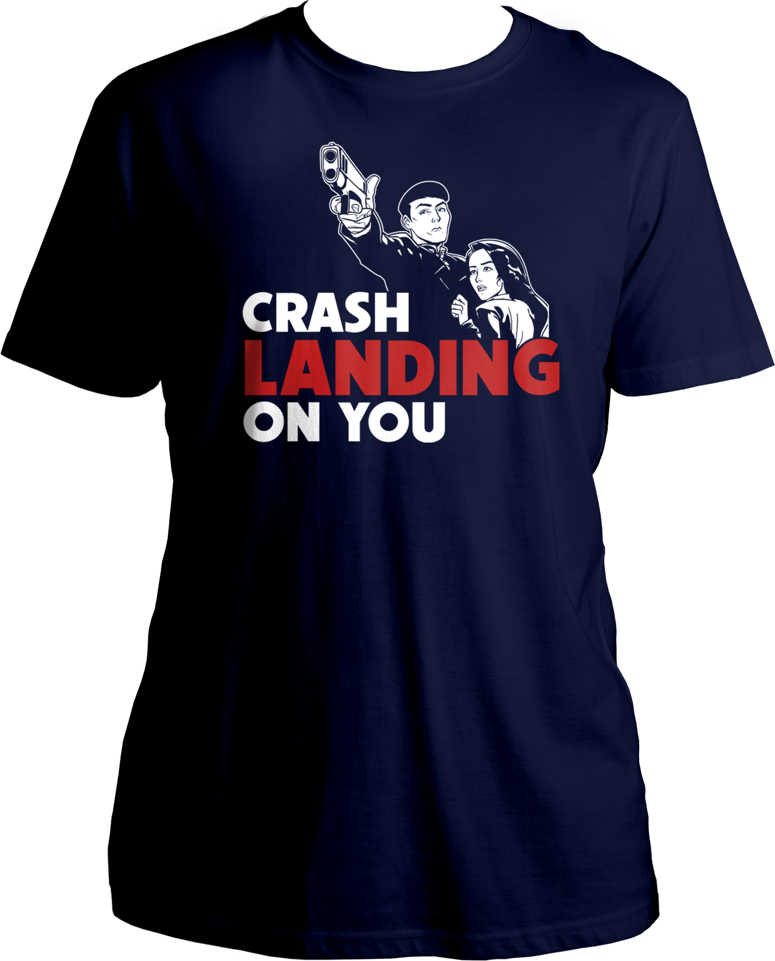 A stylish unisex t-shirt featuring a design inspired by the popular K-Drama "Crash Landing On You," perfect for fans of the series.