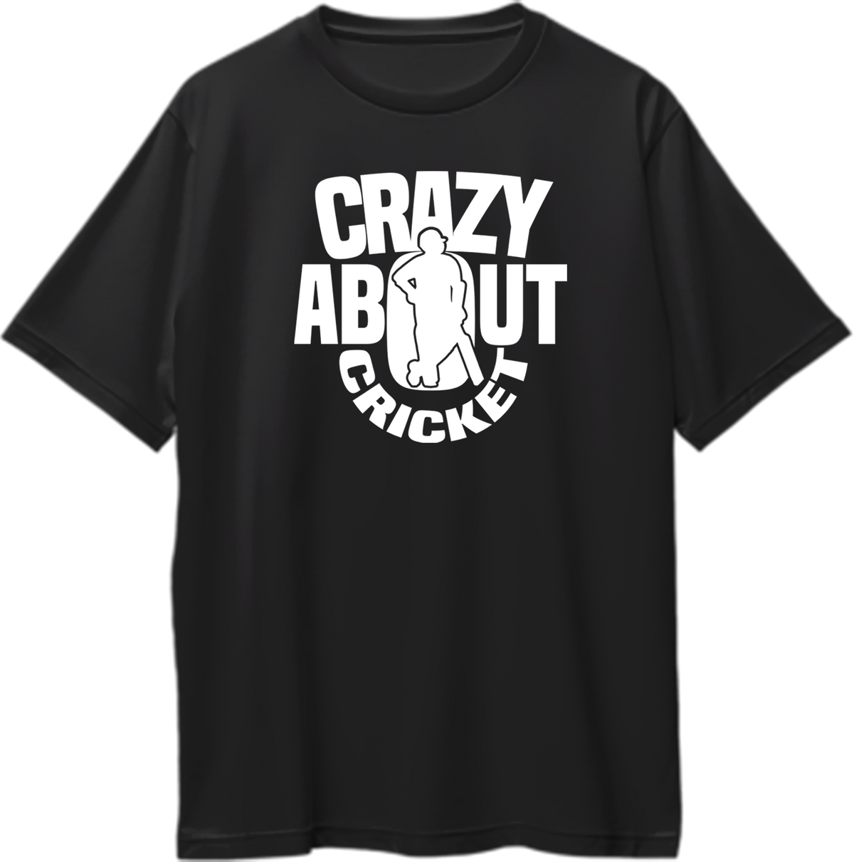 Black Crazy About Cricket Oversized T-Shirt by Garrari with white cricket-player graphic and bold sports lettering