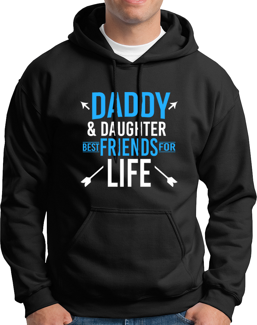 Black Daddy & Daughter Best Friends For Life Unisex Hoodie by Garrari with blue and white father daughter typography print