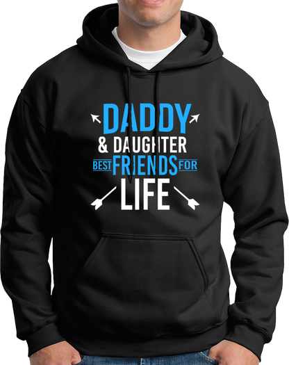Black Daddy & Daughter Best Friends For Life Unisex Hoodie by Garrari with blue and white father daughter typography print