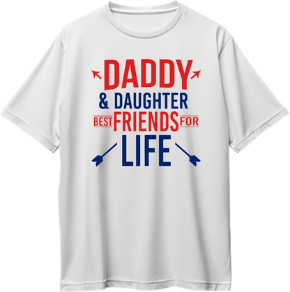 White Daddy & Daughter Best Friends For Life Oversized T-Shirt by Garrari with blue and contrast father daughter statement graphic