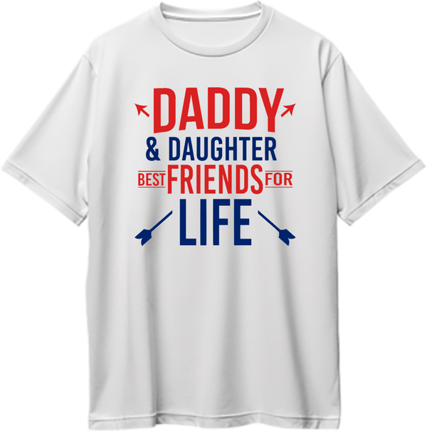 White Daddy & Daughter Best Friends For Life Oversized T-Shirt by Garrari with blue and contrast father daughter statement graphic