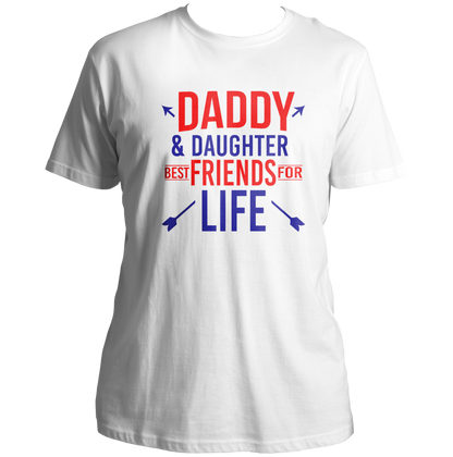 Daddy & Daughter Best Friends For Life White Unisex T-Shirt by Garrari with blue and contrast father daughter statement print