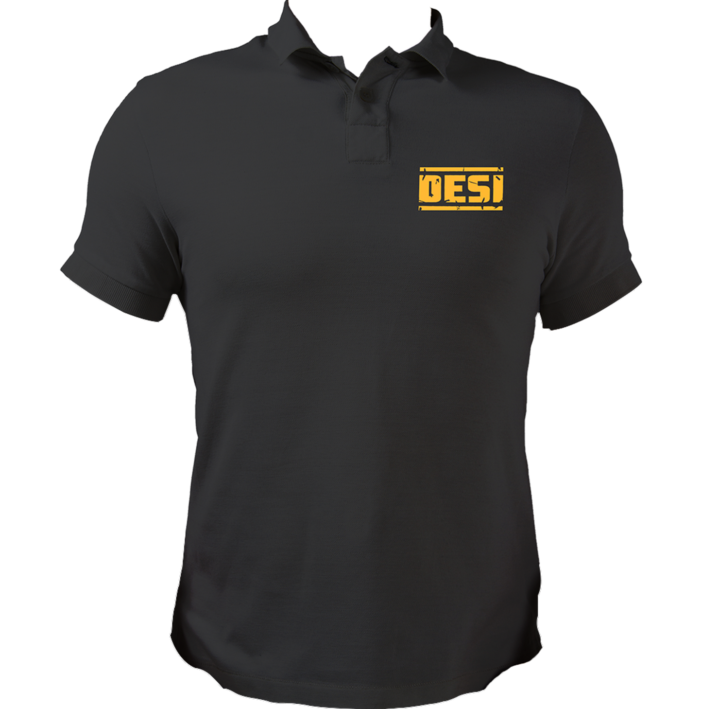 Black Desi Unisex Polo T-Shirt with bold desi typography by Garrari