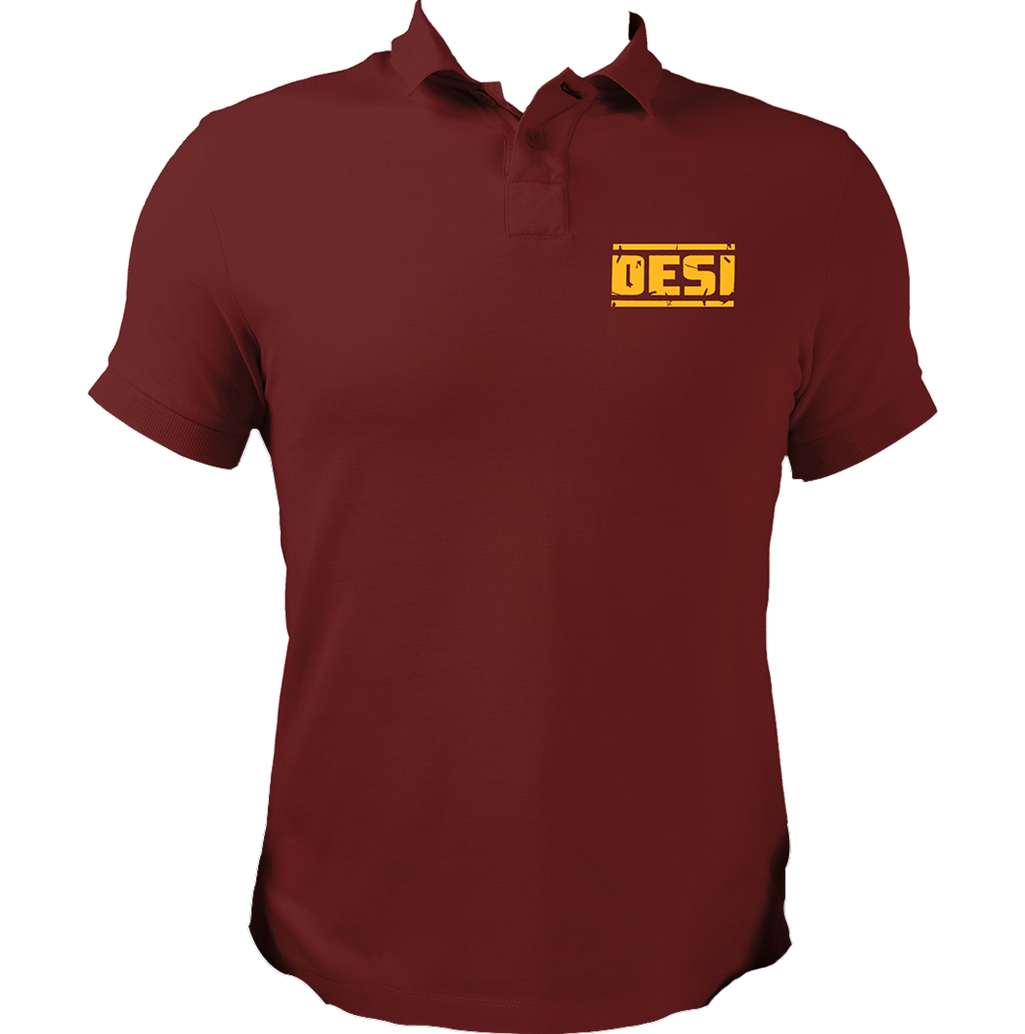 Maroon Desi Unisex Polo T-Shirt with Punjabi-style DESI print by Garrari
