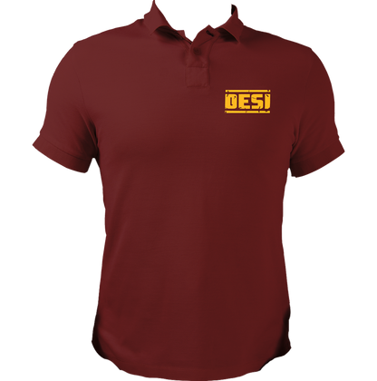 Maroon Desi Unisex Polo T-Shirt with Punjabi-style DESI print by Garrari