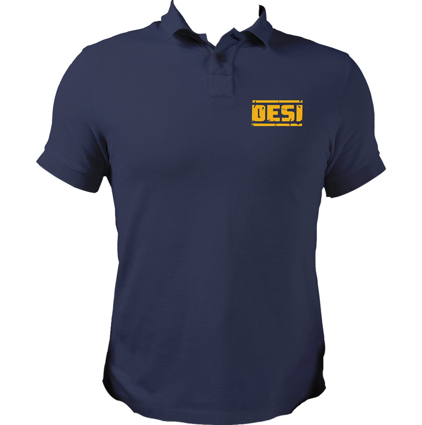 Navy Blue Desi Unisex Polo T-Shirt with clean desi typography artwork by Garrari