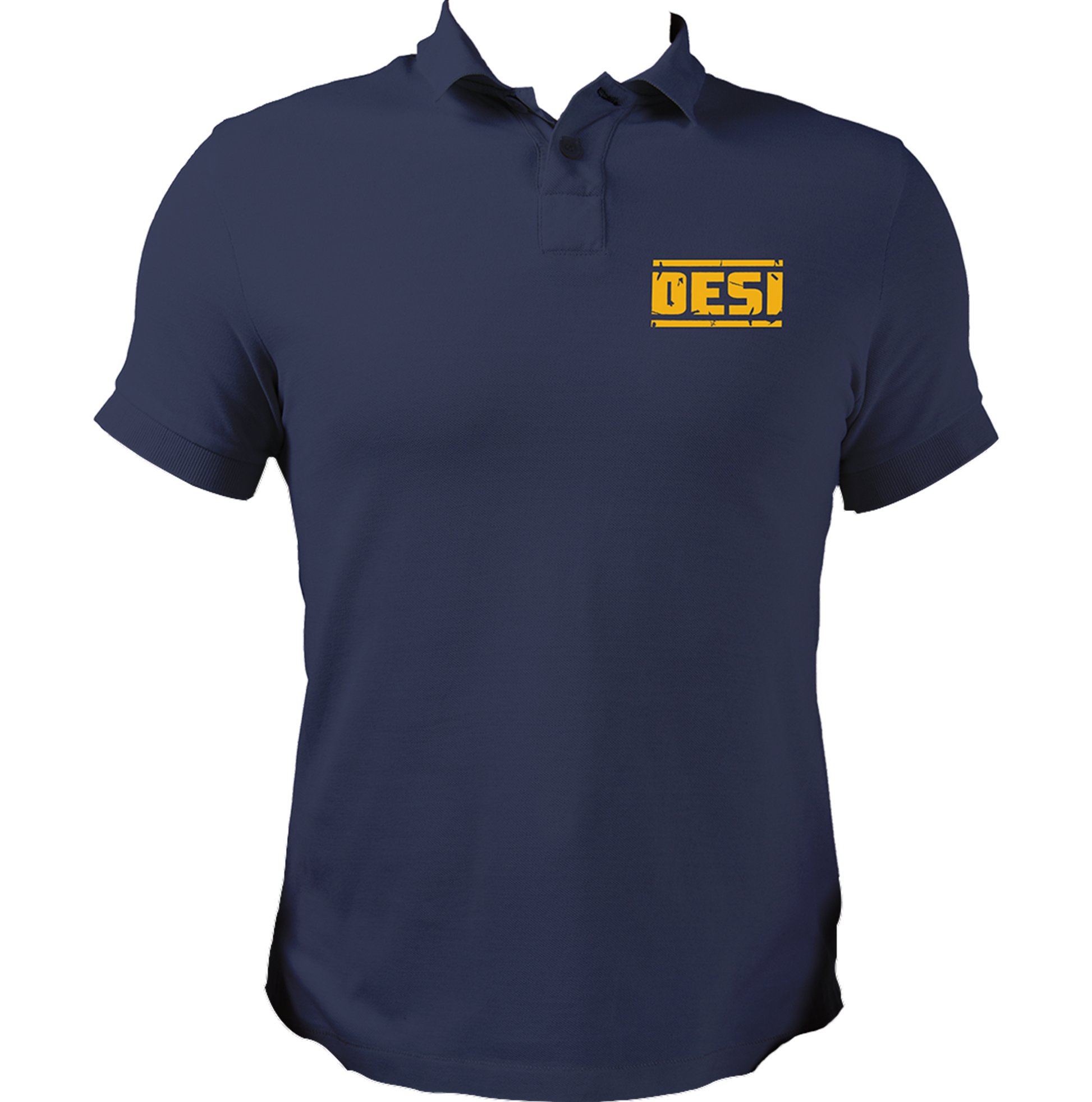 Navy Blue Desi Unisex Polo T-Shirt with clean desi typography artwork by Garrari