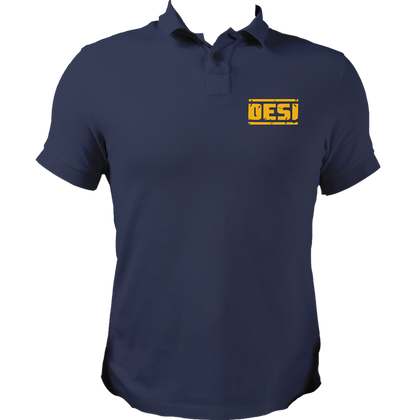 Navy Blue Desi Unisex Polo T-Shirt with clean desi typography artwork by Garrari