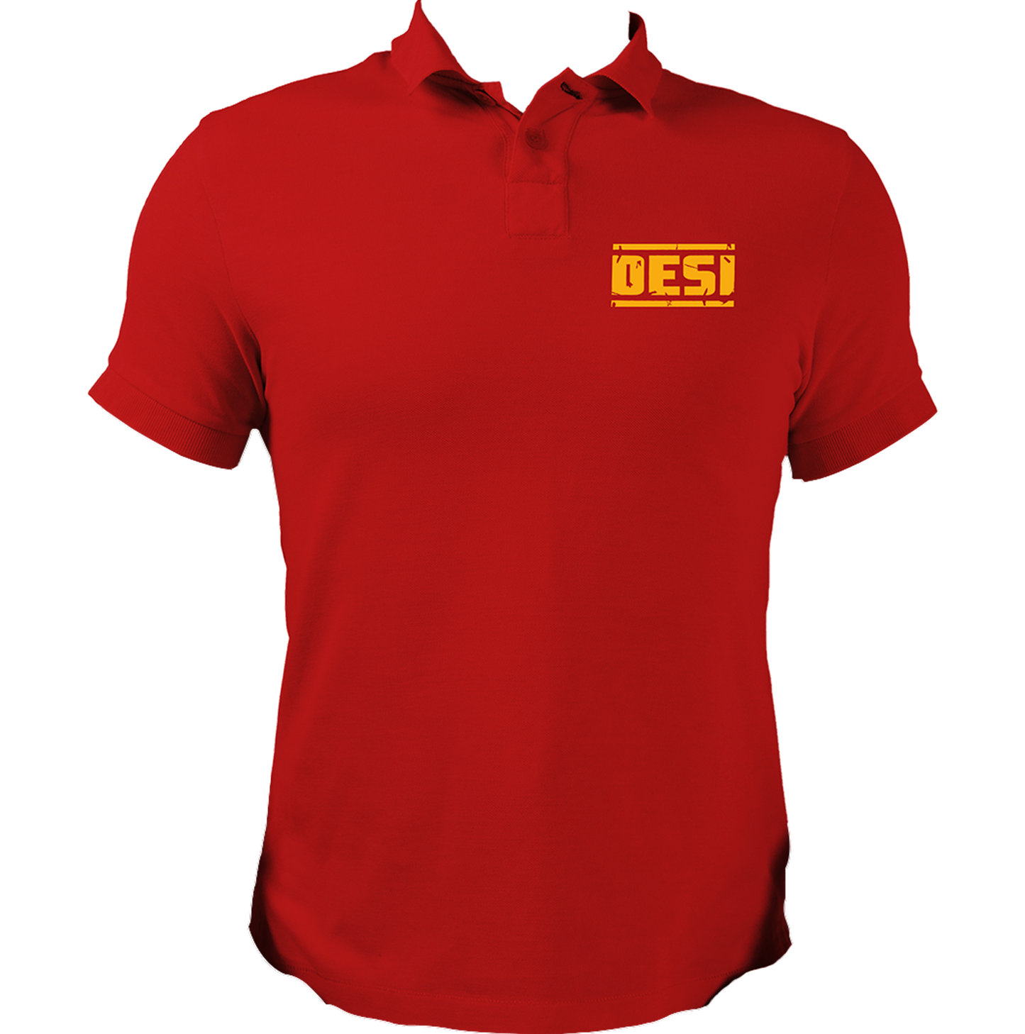 Red Desi Unisex Polo T-Shirt with bold DESI chest design by Garrari
