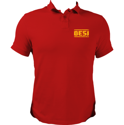 Red Desi Unisex Polo T-Shirt with bold DESI chest design by Garrari