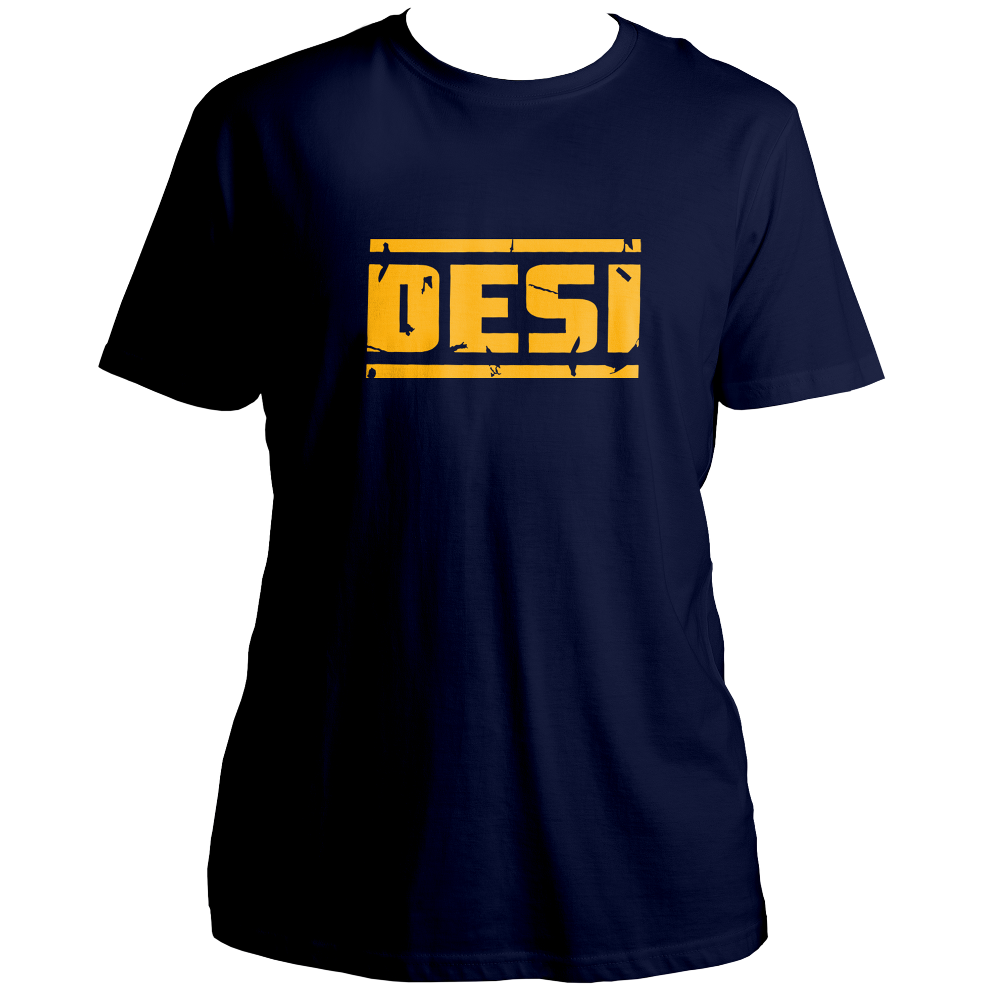 Navy Blue Desi Unisex T-Shirt with Punjabi-style DESI text design by Garrari