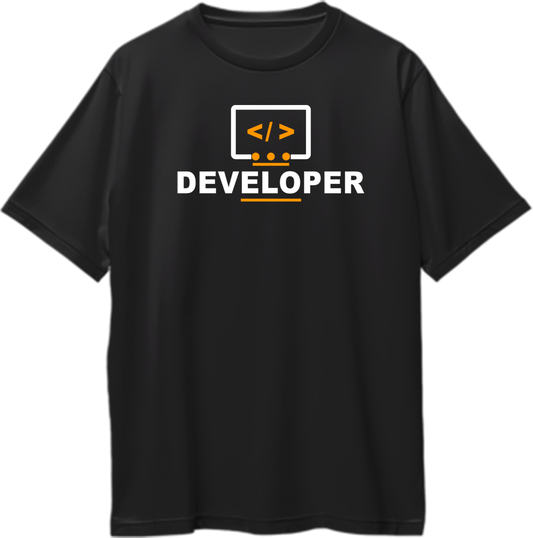 Developer Oversized T-Shirt with coding icon and programmer typography by Garrari