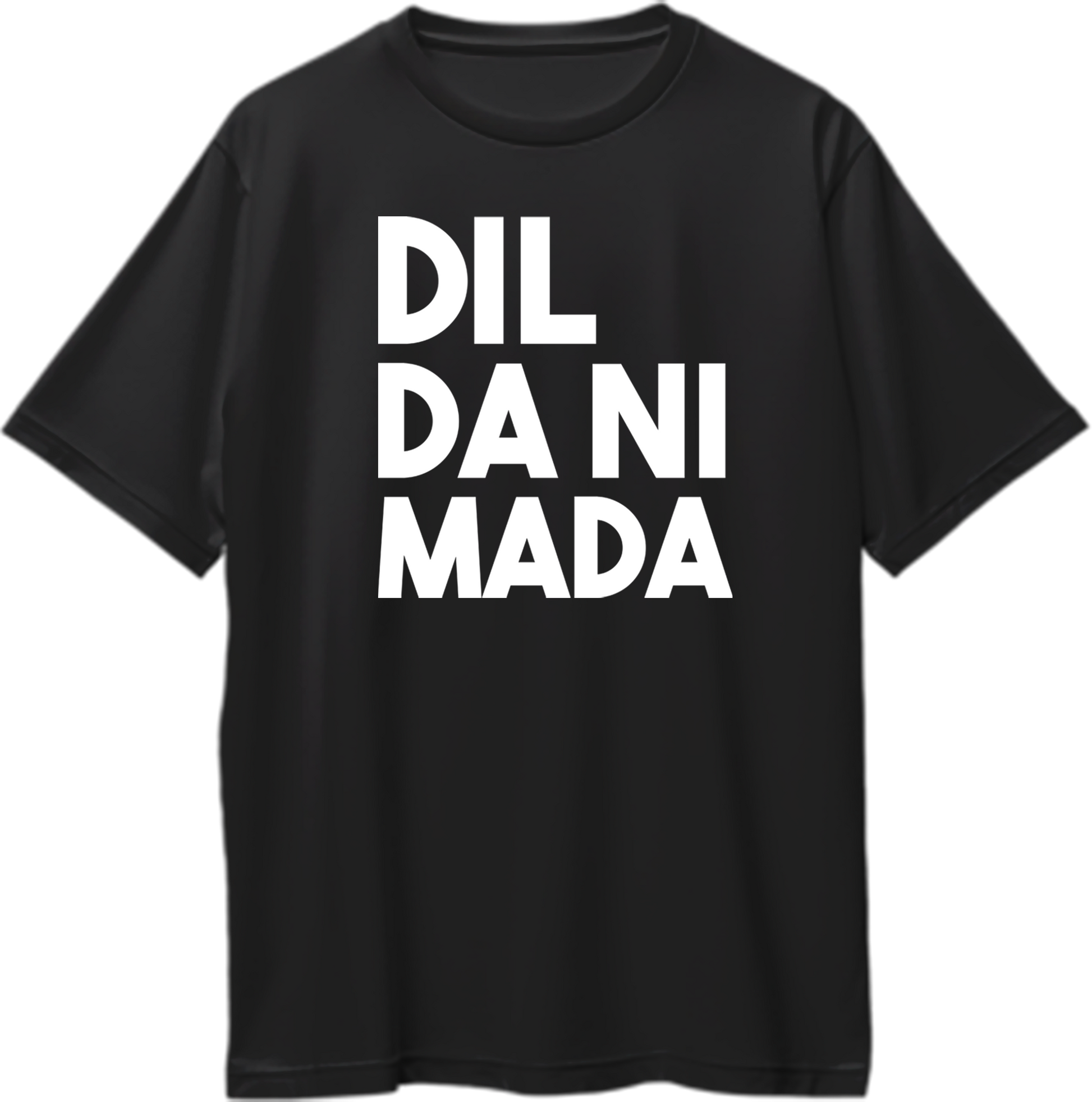 "Front view of Dil Da Ni Mada oversized unisex t-shirt with Sidhu Moose Wala's fearless tagline."