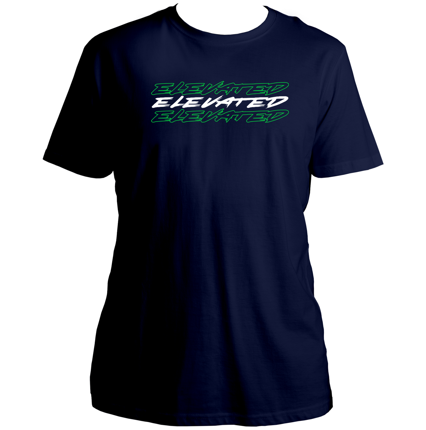 Navy Blue Elevated Unisex T-Shirt with green and white Shubh-inspired typography by Garrari