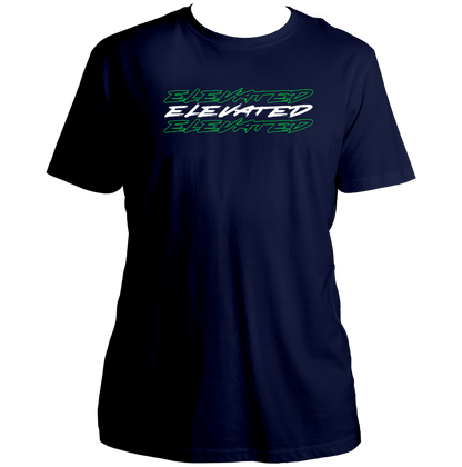 Navy Blue Elevated Unisex T-Shirt with green and white Shubh-inspired typography by Garrari