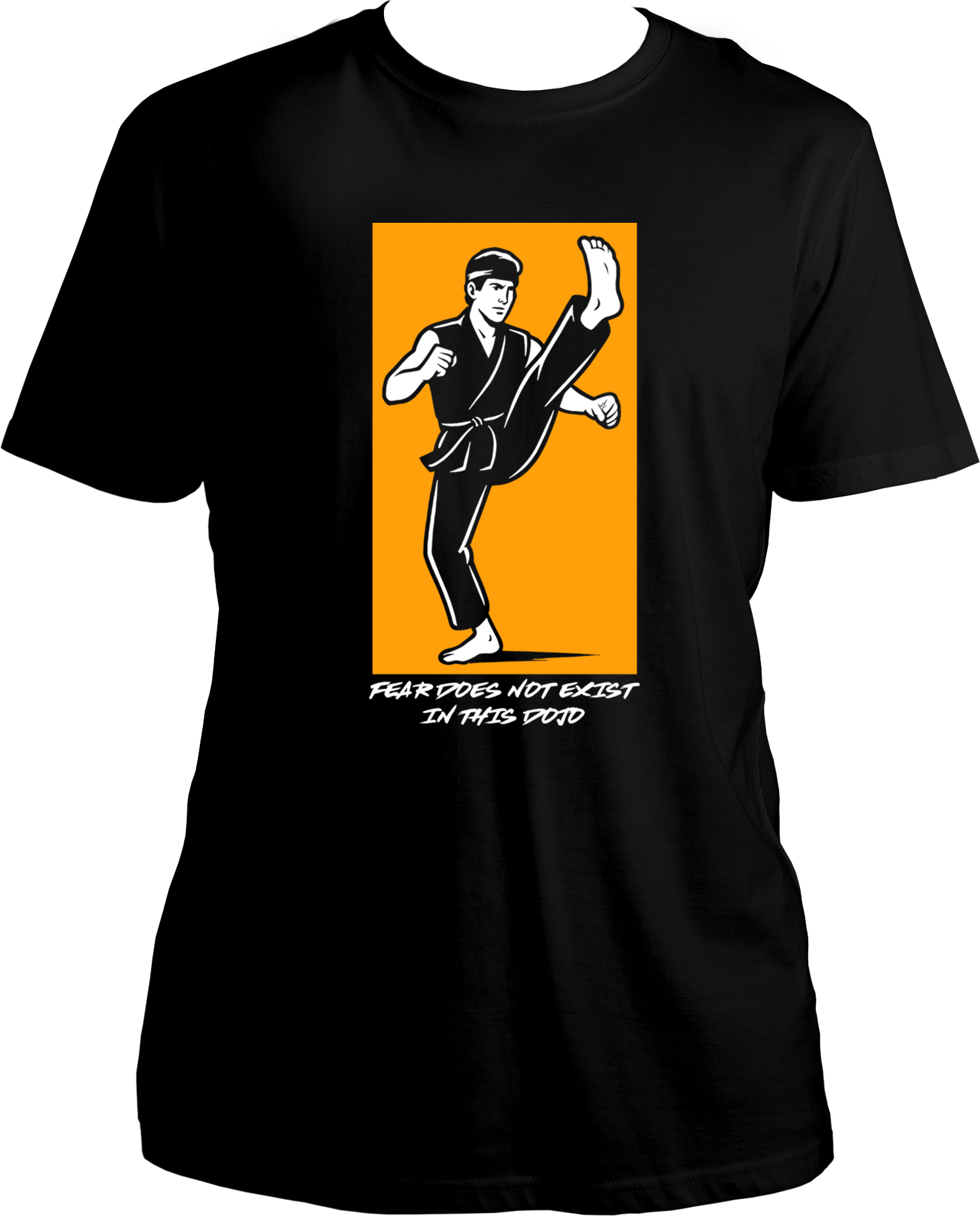Regular fit unisex karate dojo T-shirt with Fear Does Not Exist slogan and fighter graphic