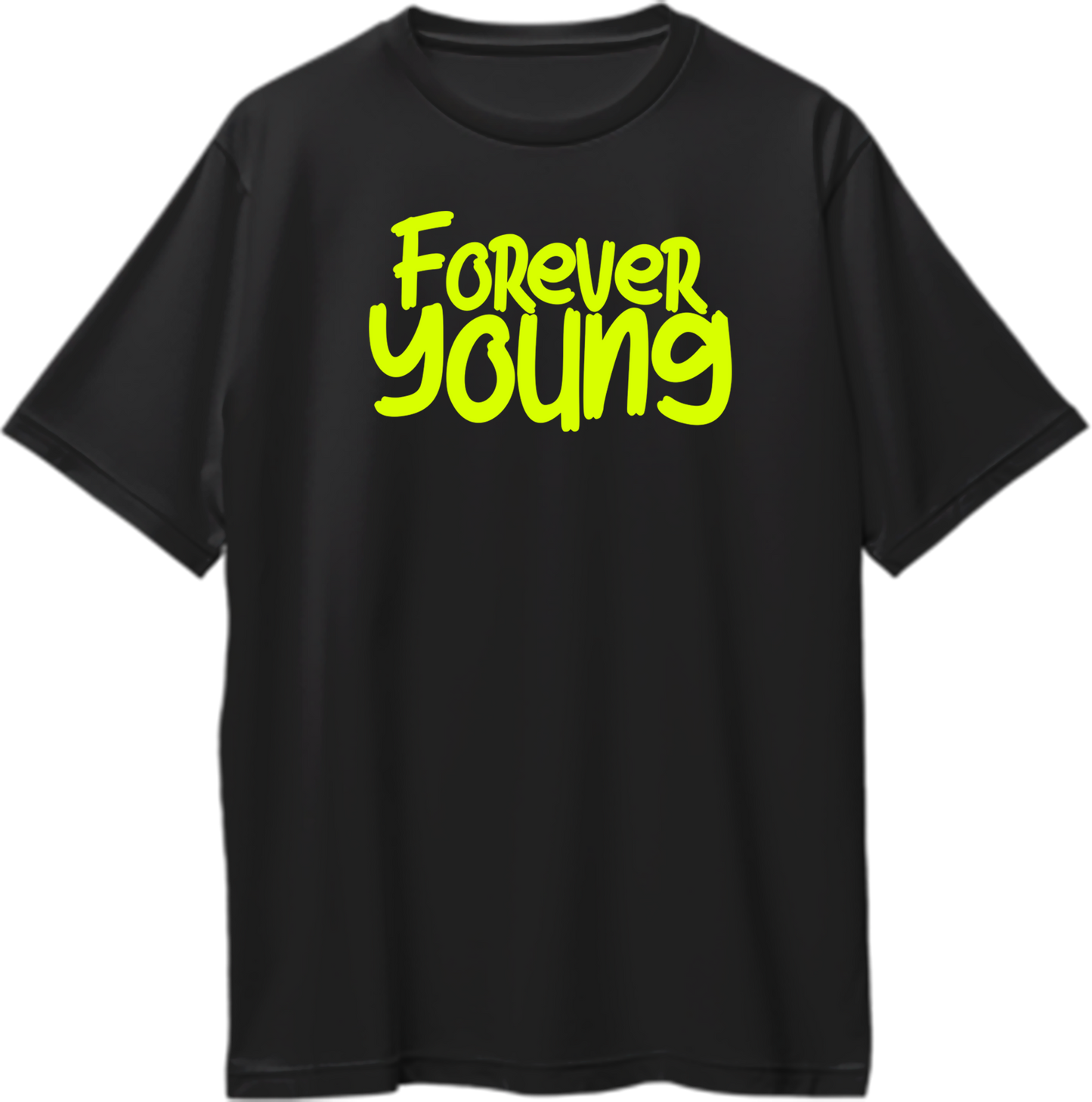 Black Forever Young Oversized T-Shirt with bright playful typography print by Garrari