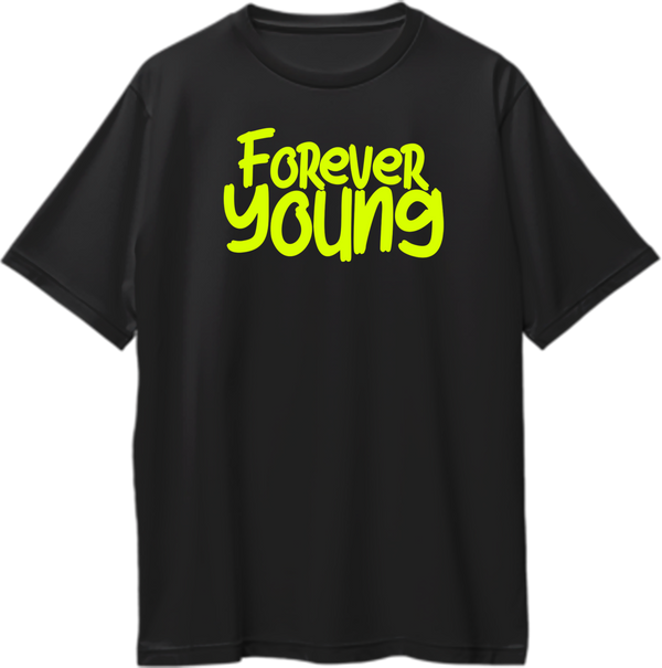 Black Forever Young Oversized T-Shirt with bright playful typography print by Garrari