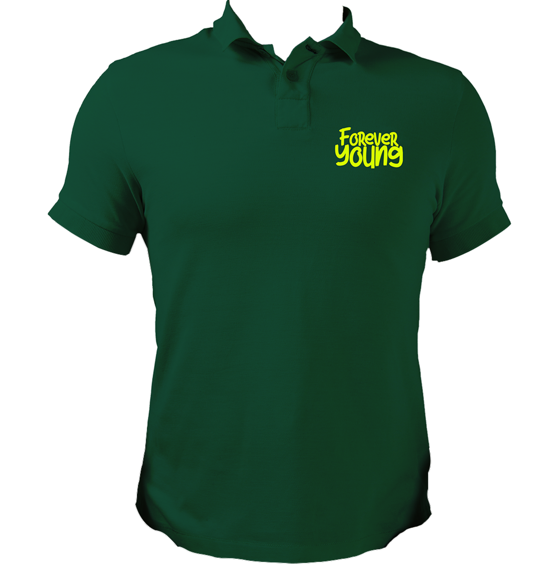 Dark Green Forever Young Unisex Polo with Forever Young typography by Garrari