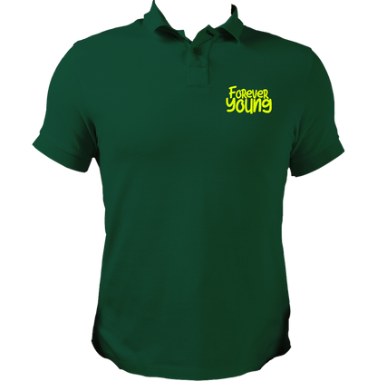 Dark Green Forever Young Unisex Polo with Forever Young typography by Garrari