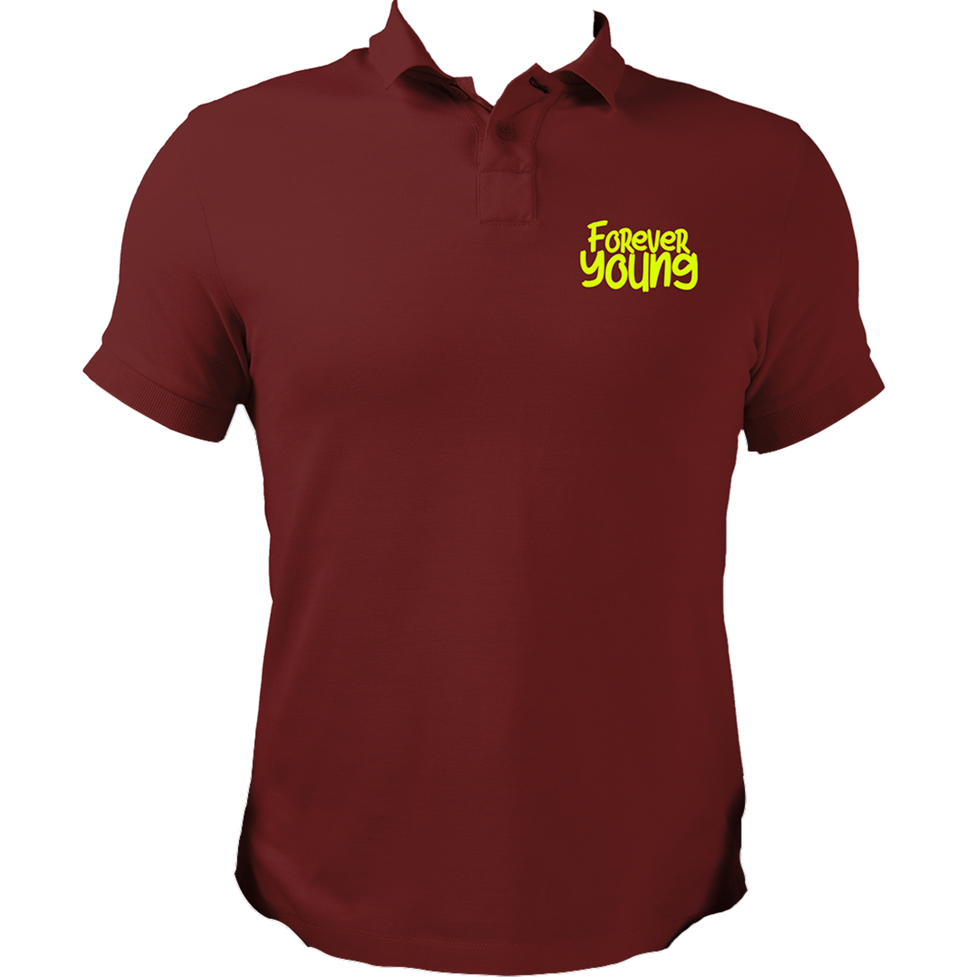 Maroon Forever Young Unisex Polo with bright chest typography print by Garrari